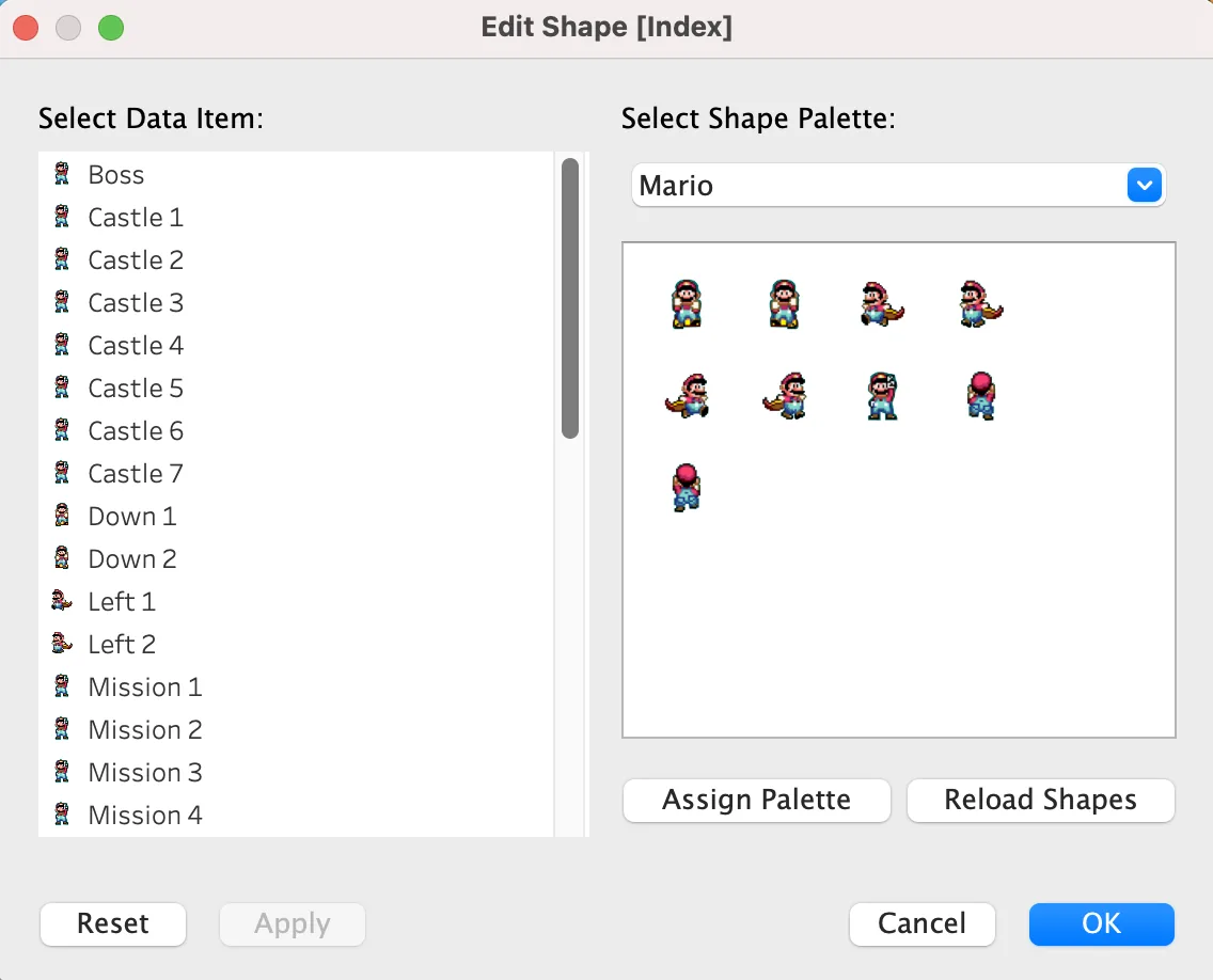Assigned Mario shapes
